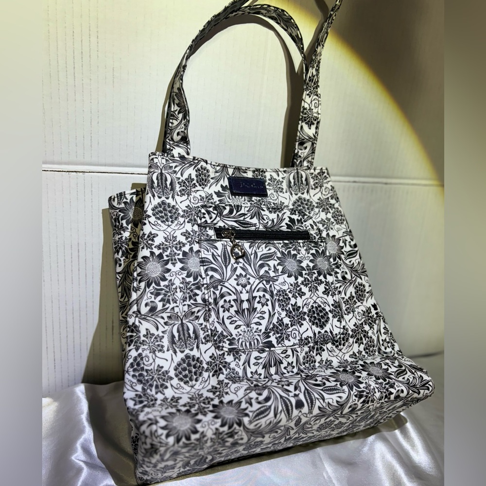 Bella Russo Tote Bag Purse Black/White floral  reversible